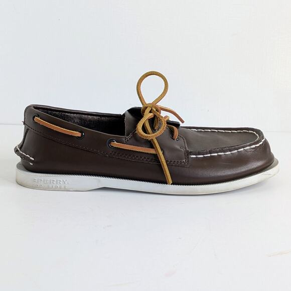 Sperry Boat Shoes EU 37.5 Brown Leather Original 2 Eye Lace Up Flats Round Toe - Picture 9 of 13